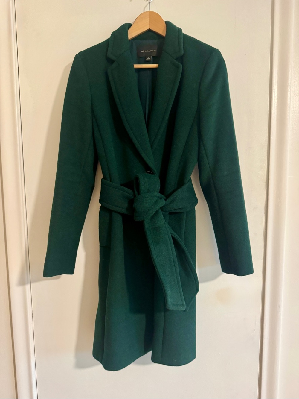 Ann Taylor Deep Green Belted Wrap Trench Coat